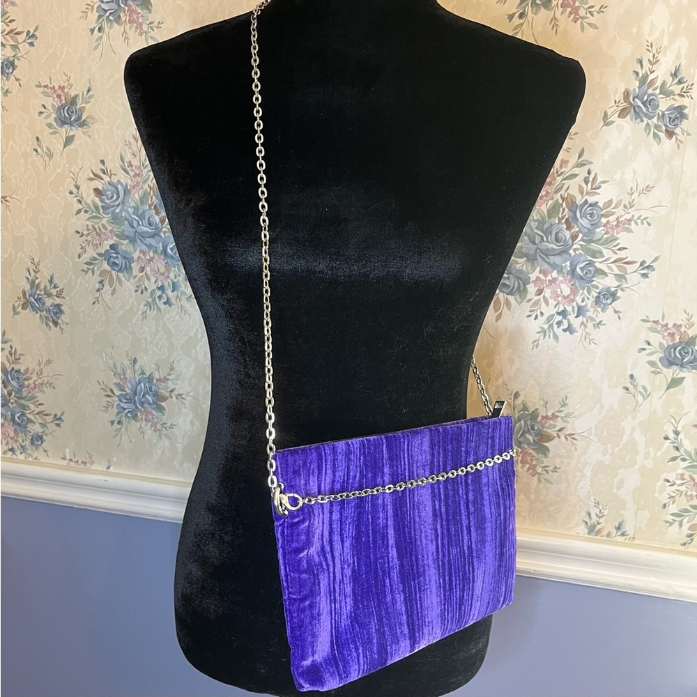 A New Day Purple Textured Velvet Party Zip Closure Top Clutch Purse, NWOT